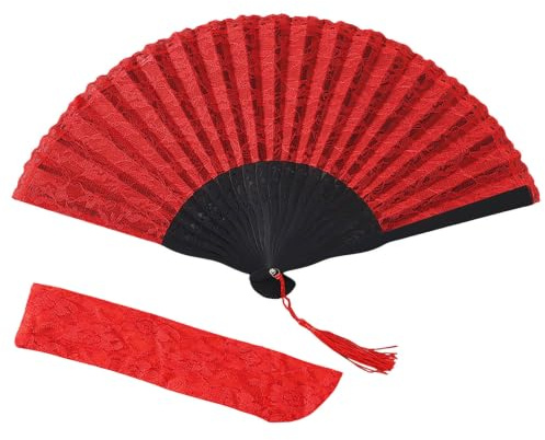 GFM® Spanish Lace Handheld Folding Hand Fan Fans - for Summer, Wedding, Gypsy Fan, Party Favour (SPFAN-AA) (Spfan1-Red) (Spfan1-A-VLLKL)