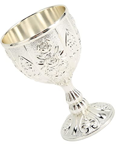 Copa De Cáliz, Copa De Vino En Relieve De Metal Vintage, Decoración Artesanal, Copa De Vino De Cáliz Con Patrón De Flores En Relieve De Metal Para El Hogar(silver)