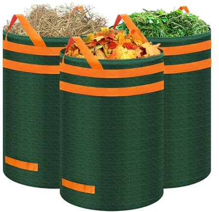 Eurhomewit 3 x 272L Sacchi Giardinaggio Riutilizzabili, Sacchi per rifiuti da giardino con Maniglie Sacco Raccogli per Foglie, Erba, Sterpaglie