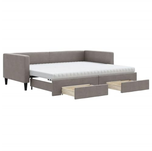 vidaXL Tagesbett Ausziehbar mit Schubladen Taupe 90x200 cm Stoff