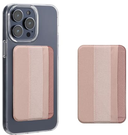 kwmobile Tarjetero Adhesivo para Movil con Agarre elástico - 2X Porta Tarjetas con Correa Trasera elástica de sujeción - Oro Rosa Metalizado