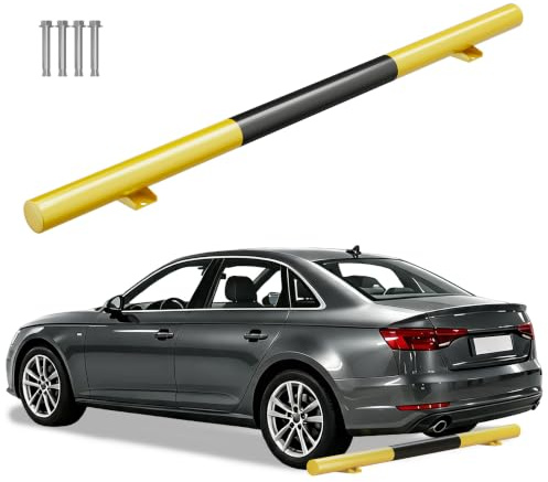 Aufun Tope de Rueda 1u, Limitador de Parking Metal 180x13.5x9.5cm con Tornillo Expansión, Barrera y Ayuda Estacionamiento, Negro/Amarillo