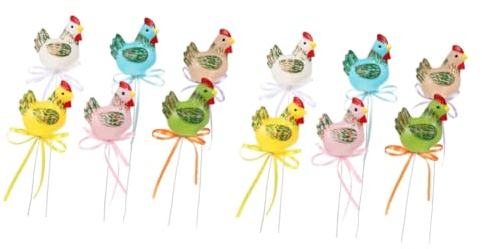 Cabilock 2 Sets Osterdekoration Hühnerblumenstrauß Hasen-Picks Baumpfähle Kranzherstellung Frühlingsgartendekoration Osterbaumschmuck Partyzubehör 6 Stück * 2