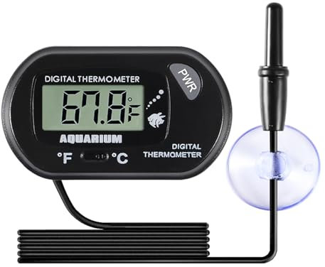 AEDIKO Aquarium Thermometer LCD Digital Fish Tank Thermometer with Water-Resistant Sensor Probe and Suction Cup for Turtle Incubators Terrarium Water Thermometer