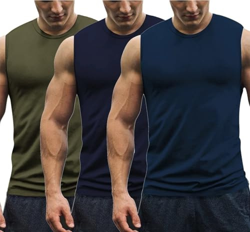 COOFANDY Tank Top Herren 3per Pack Axelshirt ämellos Achselshirts Athletic Muskelshirts Unterhemden für Männer Armeegrün/Marineblau/Blau M