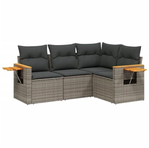 vidaXL 4-TLG. Garten-Sofagarnitur mit Kissen Grau Poly Rattan