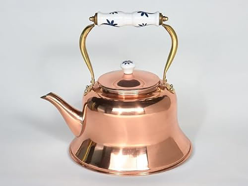 Théière en cuivre faite à la main avec manche en céramique 2,5 litres, style turc
