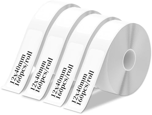 CIMOYBAI 4-Rollen-Thermoband für Phomemo D30/D32/D35/Q30/Q30S/Q31, MARKLIFE P11/P12/P15, iEager L11/L12, VRETTI HP3/HP4, 12mm x 40mm Selbstklebend