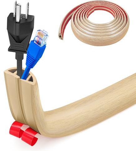 Petit passe-câbles flexible, autocollant, 5 m x 3 cm, cache-câbles flexible, facile à couper, montage pour tous les câbles d'alimentation, maison, bureau, entrepôt (grain d'érable)