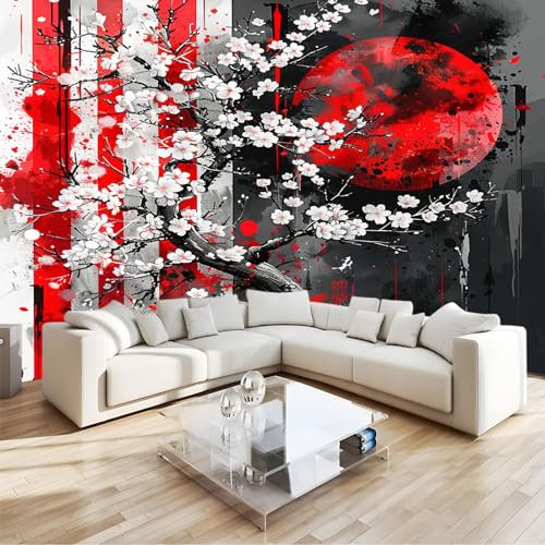 3D Papier Peint Fleurs de Cerisier Graffiti de Style Japonais Papier peint panoramique Multicolore - Pour Salon Chambre Chambre D'Enfant Décoration Murale Poster 200 x 140 CM