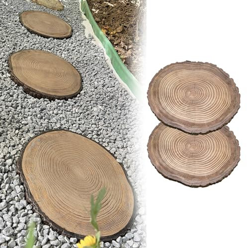Pierre de jardin imitation grain de bois, pavés de copeaux de bois réalistes poulistes pour allées de porche, véranda, 2 ou 4 pierres décoratives pour pelouse extérieure (couleur : lot de 2)