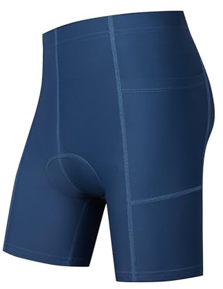 Gepolsterte Kinder-Fahrradhose für Jungen und Mädchen, mit Taschen, 3D-Polsterung, Radhose für Jungen, Blau, 9-10