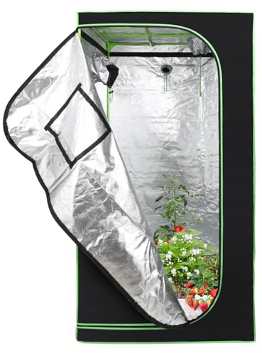 Daromigo Growzelt 100 * 100 * 200cm für Pflanzen Reflektierende Mylar Zuchtzelt Homegrowing Indoor growtent mit Lüftungsöffnung Schwarz-Grüne growbox
