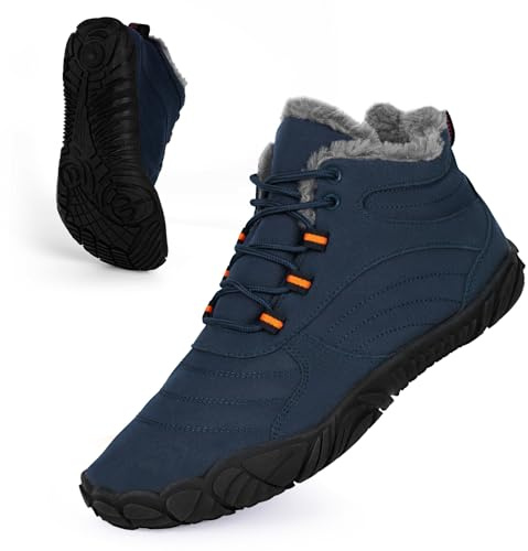 Stivali da trekking per l'inverno, da donna, da uomo, invernali, impermeabili, caldi, foderati in pelliccia, comodi, antiscivolo, unisex, per trekking e camminata, Blu scuro, 41 EU