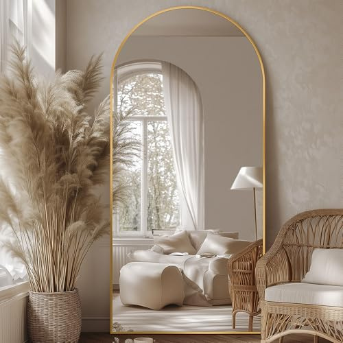Homsion Full Length Mirror, 76x34 Oversized Arched Mirror Large Standing Mirrors, Tall Mirrors Body Floor Mirror for Bedroom Living Room Aluminum Frame,Gold