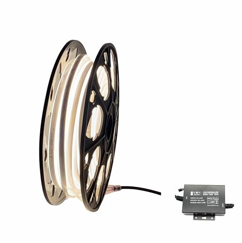 LEDZEIT - Profi Serie - LED Neon Flex 20M und Kontroller PSK750 Set, Warmweiß, 230V, Außen und Innen, Wasserdicht IP66, Dimmbar, Kürzbar