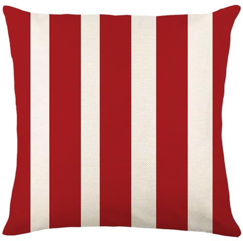 Kissenbezug 50x50 Gestreift Rot Weiß Kissenbezüge Leinen Waschbar Kissenbezug Outdoor Dekokissen Cushion Cover mit Reißverschluss Kissenhüllen für Sofa Wohnzimmer Garten Deko Kissen