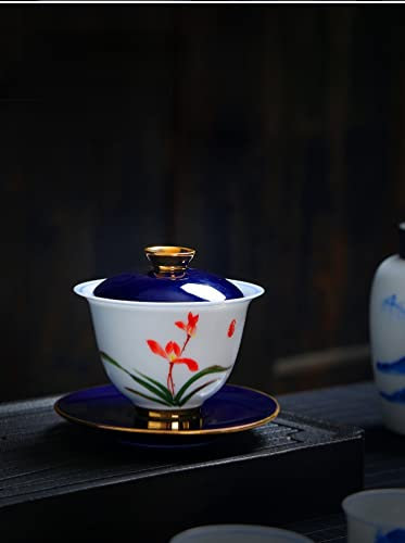 Juego de té de cerámica, tazón de cerámica, Infusor de té de sopera China, juego de té, juegos de té for adultos, Sopera moderna con Infusor de té(Orchid Cover Bowl)