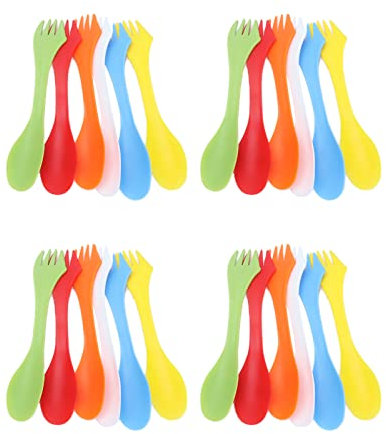 NOENNULL 24 Uds 3 en 1 Cuchillo Tenedor Cuchara Multifuncional Portátil Plástico Cuchara Cuchillo Tenedor Utensilios Conjunto para Actividades Al Aire Libre