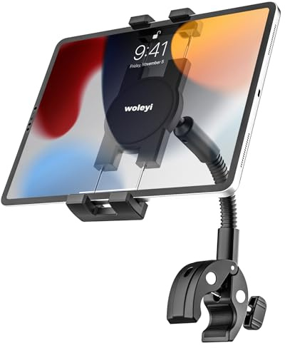 Styrsurfplattehållare för cykelvagn motorcykel rullstol [metall svanhals arm] barnvagn båt löpband cykel surfplatta monteringsklämma för iPad Mini Air Pro, galaxy, Kindle, Fire, iPhone, 4-13 tum