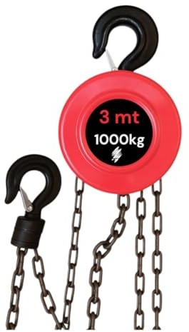 Paranco manuale a catena 3 metri portata max 1000 kg con gancio girevole e frizionato argano sollevatore 1 ton fai da te