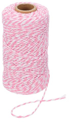 PATIKIL 100m Butcher String Twine, 2mm Cotton Bakers Decorative Twine String Rope Cord for Gift Wrapping Arts Crafts Party Kitchen Gardening, Pink White