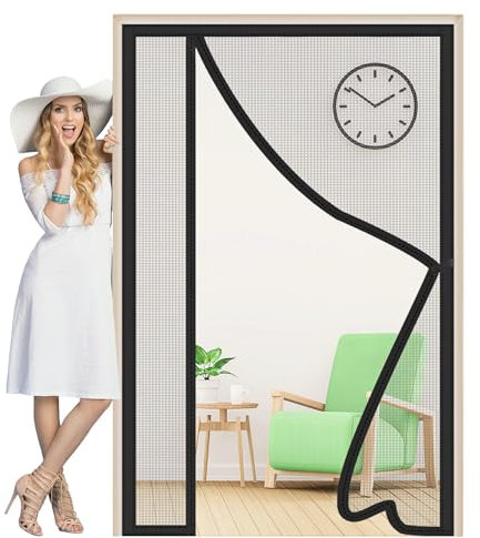 Side Opening Fly Screens for Doors 120x210cm Reinforced Top Middle Anti-Tearing Mosquito Net Curtain Self-Closing Privacy Door Screen Keeps Bugs Out Let Breeze in Black