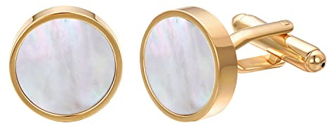 RunootPR Manschettenknöpfe aus Perlmutt Gold Manchettenknoepfe Herren für Hochzeit Business Abschlussball Schmuck Geschenk mit Geschenkbox