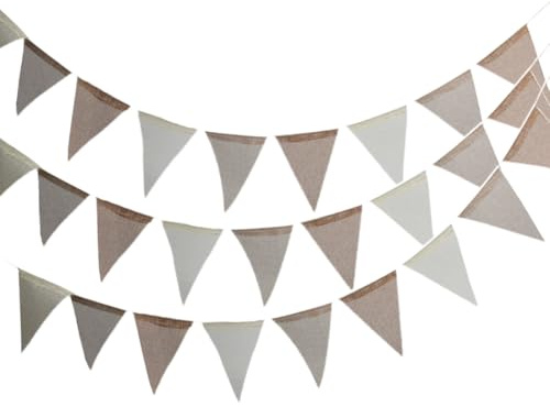 Guirnalda de banderines de yute (arpillera vintage) — 12 metros con 36 piezas reutilizables — Resistente a la intemperie para decoración de bodas, cumpleaños y jardines