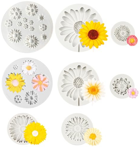 Neikafan 8Stk Sonnenblumen Silikonform Gänseblümchen Klein Schokoladenform | Kirschblüte 3D Silikon Kuchenform Mini Blume Mould DIY Handwerk Formen Set für Fondant Cupcake Dekorieren