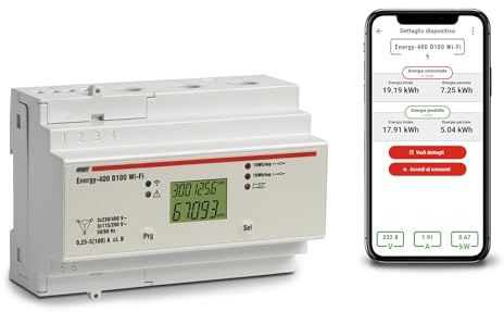 VEMER VE799300 ENERGY-400 D100 - Contatore Energia Elettrica WiFi per Sistemi Trifase, Misuratore Consumo Elettrico con APP, Installazione su Barra DIN, Bianco
