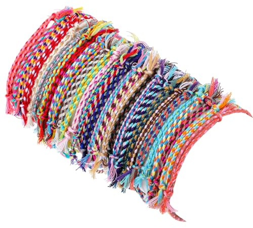APLZGMG 30 pulseras tejidas de la amistad, pulseras de la amistad, trenzadas a mano, pulseras ajustables, apilables, borlas coloridas, cordón de algodón, joyas para mujeres y niñas