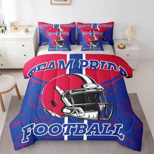 Feelyou Football Comforter Set with Sheets 7 Piece Twin Size Ball Games Bedding Set for Kids Boys Girls Rugby Bed in a Bag City of Footballs Room Decor Rugby Sports Soft Lightweight