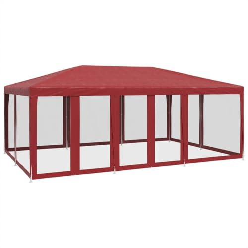 Tonnelle de Jardin, Tente de Réception Pavillon Barnum de Jardin avec 10 parois latérales Maille Rouge 6x4 m PEHD
