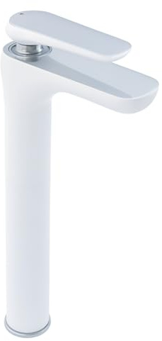 Firth Miscelatore monocomando alto bianco e cromato – moderno rubinetto da bagno alto, miscelatore monocomando per lavabo da appoggio