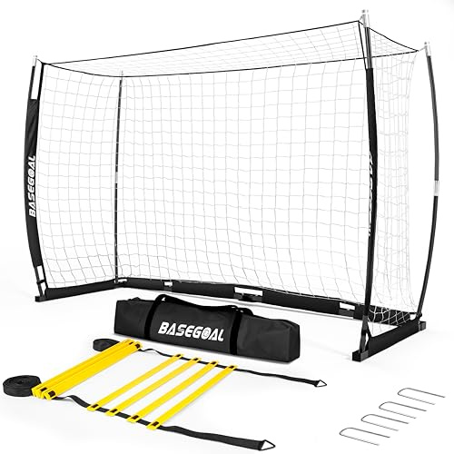 Porta da Calcio 243x182cm Portatile con Borsa | Set Allenamento Giovanile con Scala Agilità & 4 Porte a U | Porta Calcio da Giardino per Adolescenti e Adulto | Facile Montaggio Senza Attrezzi Nero