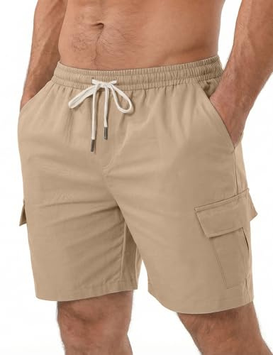 iClosam Pantalones Cargo Hombre 100% Algodón Bermudas Casual, XS-3XL | Algodón resistente con cintura elástica y cordón ajustable, 4 bolsillos prácticos y costuras reforzadas para el día a día