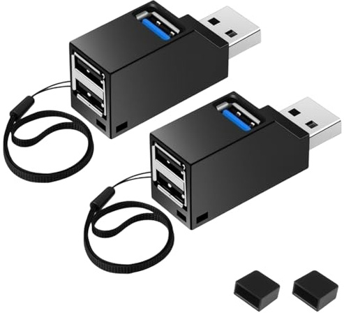 USB Adapter Mini, 3 Port Hub Multi Port Charging Splitter- 2 Pack | [1xUSB 3.0, 2xUSB 2.0] High speed Expansion Usb for Laptop, USB-Flash Drives, Mobile HDD, and More USB-Port Device