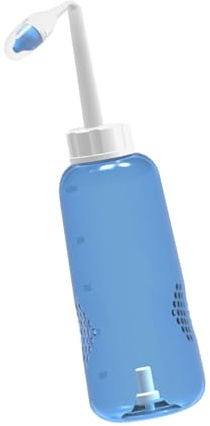 SWOOMEY Irrigateur Nasal et 2 Embouts 500ml Serum Physiologique Bouteille, Flacon de Rinçage Nasal en Plastique Bleu, Contrôle Débit D'eau pour Adultes et Garçon et Filles