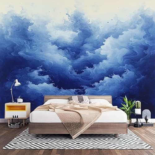 Vlies Fototapete Kinderzimmer Zusammenfassung Nebelige FlüSsigkeit Moderne Vliestapete Wandtapete, Fototapeten für Schlafzimmer, Wohnzimmer, Blau Kindertapete Wanddeko 200x140 cm