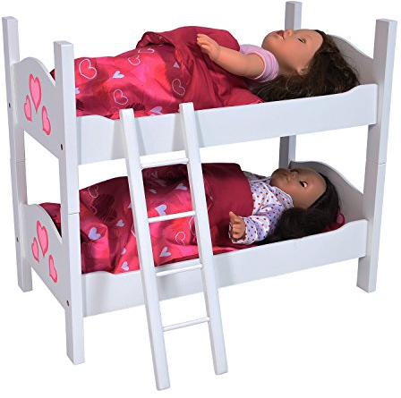 The New York Doll Collection Hochwertiges Zwillingspuppe Etagenbett aus Holz - Passt 18 Zoll/46cm Puppen, Trennbar Puppenbett Holz, Puppenwiege