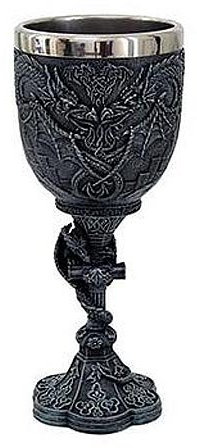Weinkelch 2 Drachen Keltisches Muster Metalleinsatz