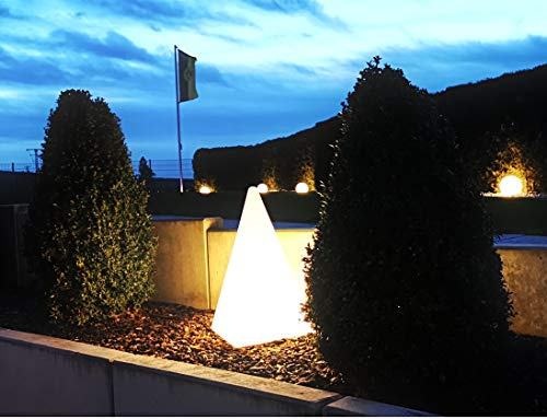 Trango 7231L IP65 LED Leucht-Figur *PYRAMIDE* inkl. 1x 7 Watt E27 LED Leuchtmittel Gartenlampe in weiß 64cm hoch inkl. ca. 5 Meter Zuleitungskabel, Wegbeleuchtung, Außenleuchte, Gartenstrahler