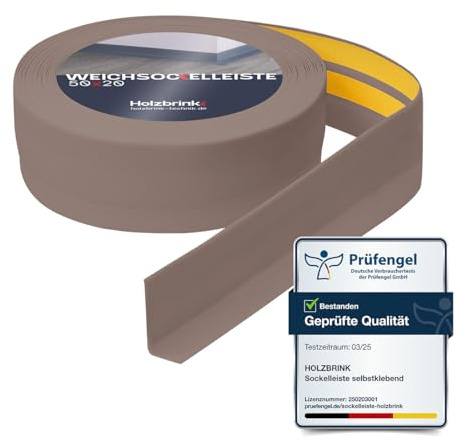 HOLZBRINK Weichsockelleiste selbstklebend PVC 50x20mm, 10 m | Winkelleiste für Küchenarbeitsplatte, Bodenbelag | Eckleiste selbstklebend | Farbe: Cappuccino