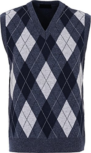 Guv'nors Men's Knitted Sleeveless Tank Top V-Neck Slipover – Classic Diamond Pattern Pullover Sweater Vest for Casual, Office & Golf Wear, Large, Navy Mix