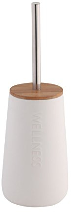 axentia WC Garnitur aus Dolomit in Grau mit Bambus & Edelstahl Griff - Toilettenbürste mit Halter stehend - Bürstengarnitur ohne Bohren - WC Bürste & Behälter