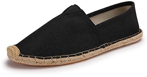 SHELAIDON Chaussures de plage en paille en lin Espadrilles en toile pour hommes et femmes à enfiler (T41, Noir)