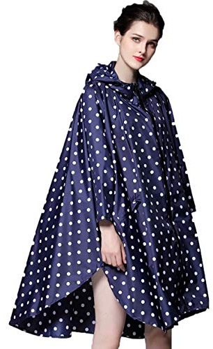 NUUR Damen Regenponcho Regencape Regenmantel Unisex Regenjacke Festival Wasserdicht Wiederverwendbar mit Kapuze Blau Punkten