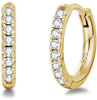 Damen Creolen Ohrringe Klein Runde Knorpel aus 925 Sterling Silber Gold Plattiert mit Rundschliff Cubic Zirkonia Schmuck - Durchmesser: 12.5 mm