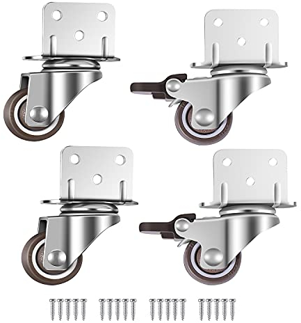 GEOCANG 4 Klein Lenkrollen Rollen für Möbel ， 25mm mit bremse Möbelrollen,L-Montageplatte Geeignet für Möbel,Blumenständer,Krippen(25mm)